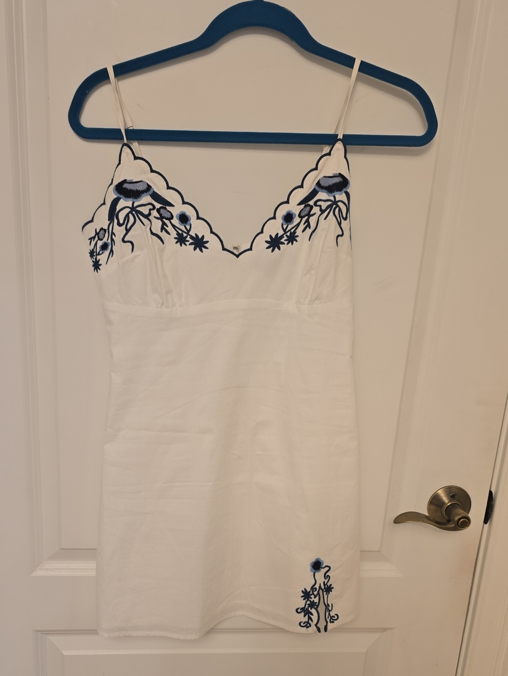 Lulu's White Chemise with Navy Floral Embroidery